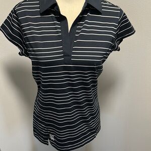 Black and White Fitted Cap Sleeve Polo Button Down
